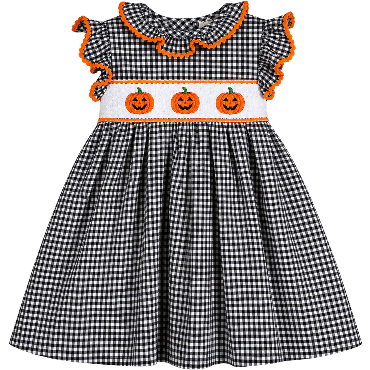 GIRL BLACK GINGHAM PUMPKIN DRESS