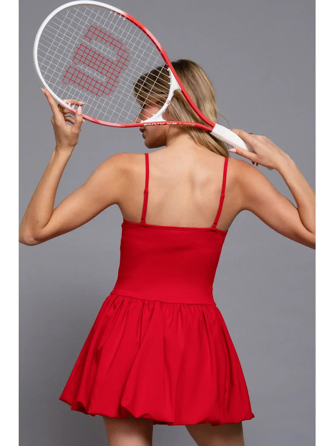 Straight Neck Cami Bubble Hem Mini
Skort Dress
