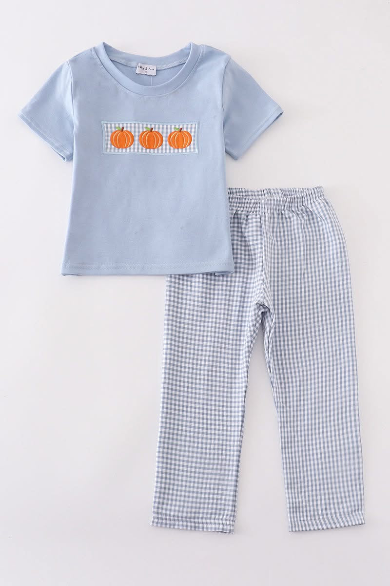 BOY GINGHAM PUMPKIN EMBROIDERY SET