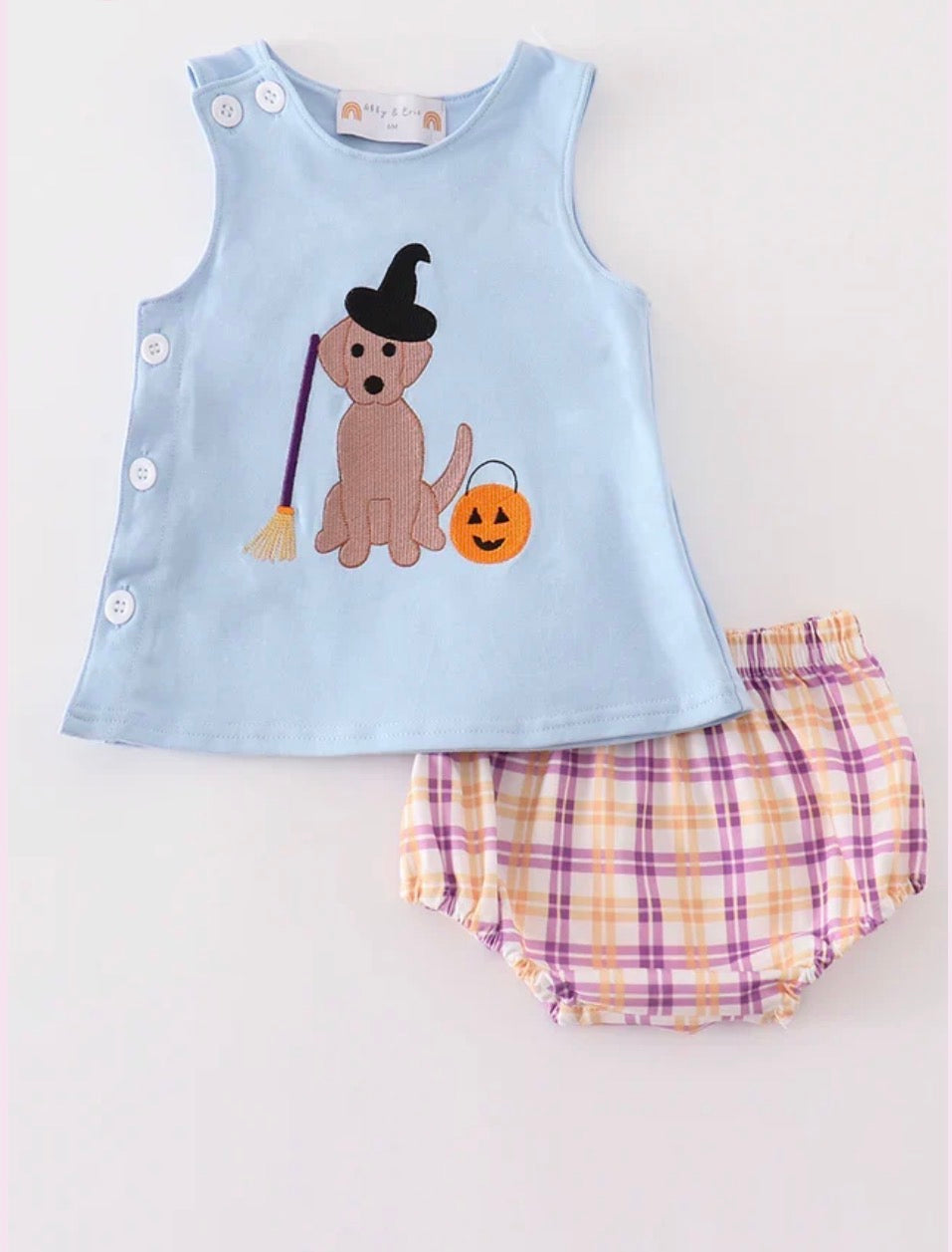 BOY BLOOMER SET HALLOWEEN WITCH DOG EMBROIDERY