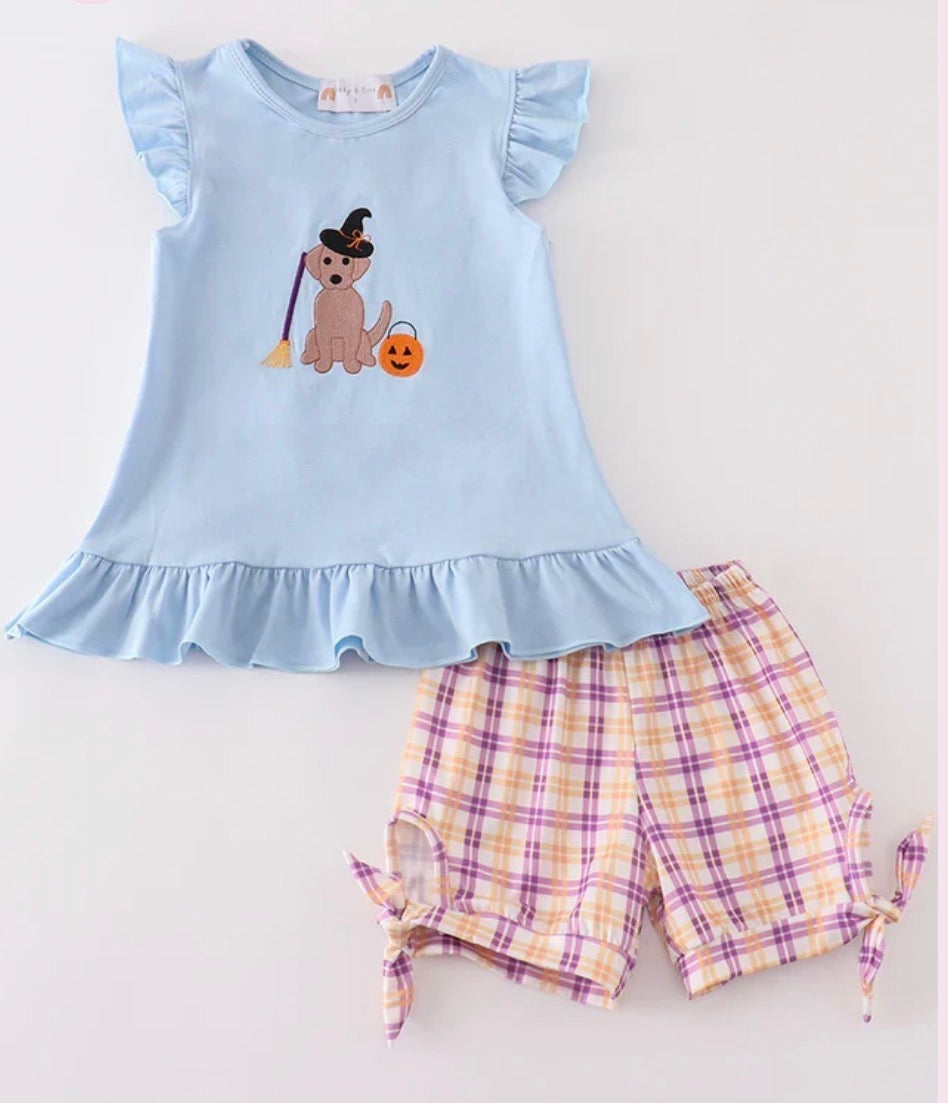 Girl Halloween Witch Dog Embroidery Set