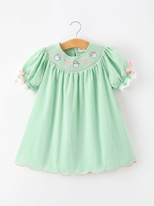 Girl Christmas Mint Green Santa Dress
