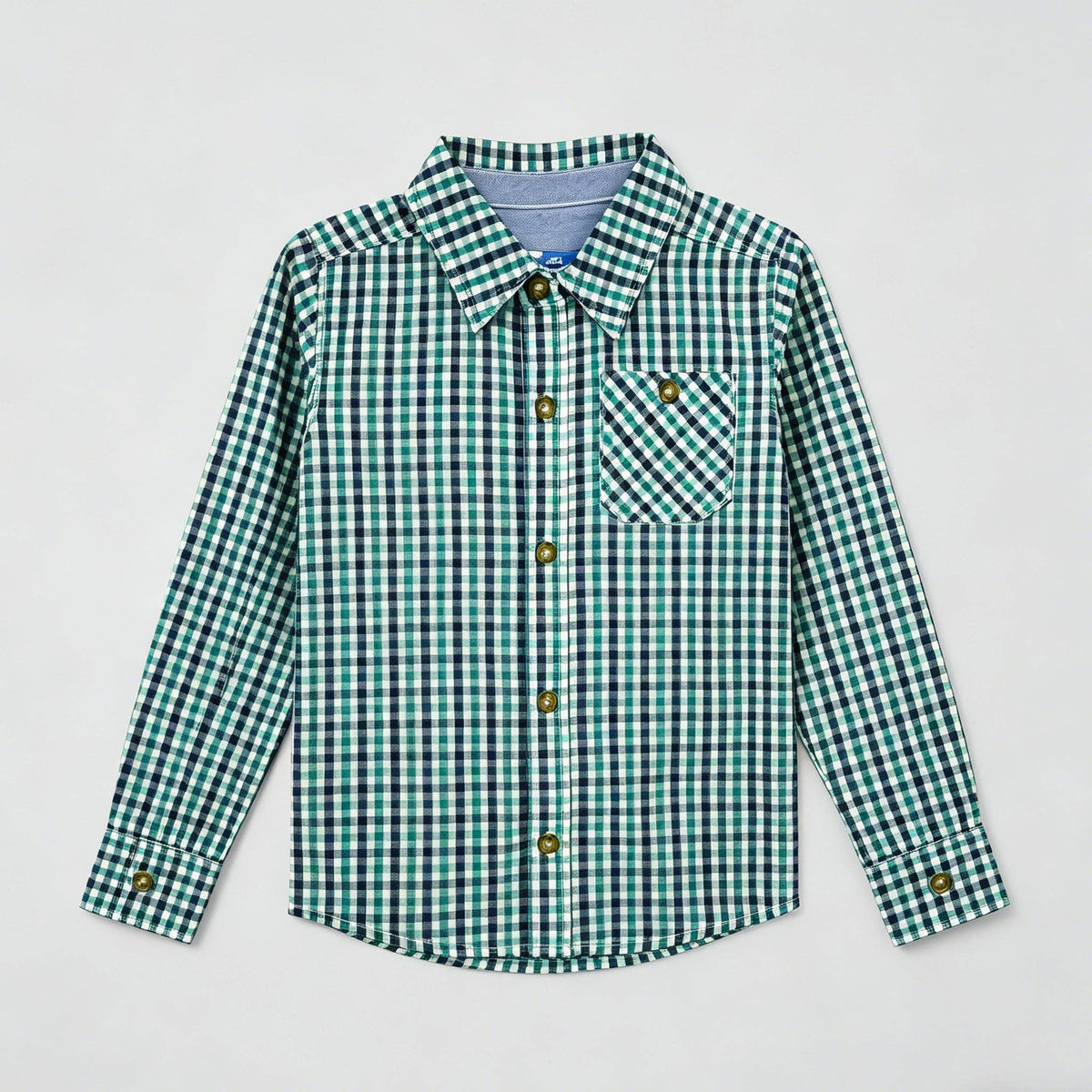 Boys Green & Navy Plaid Long Sleeve Button-Down Shirt