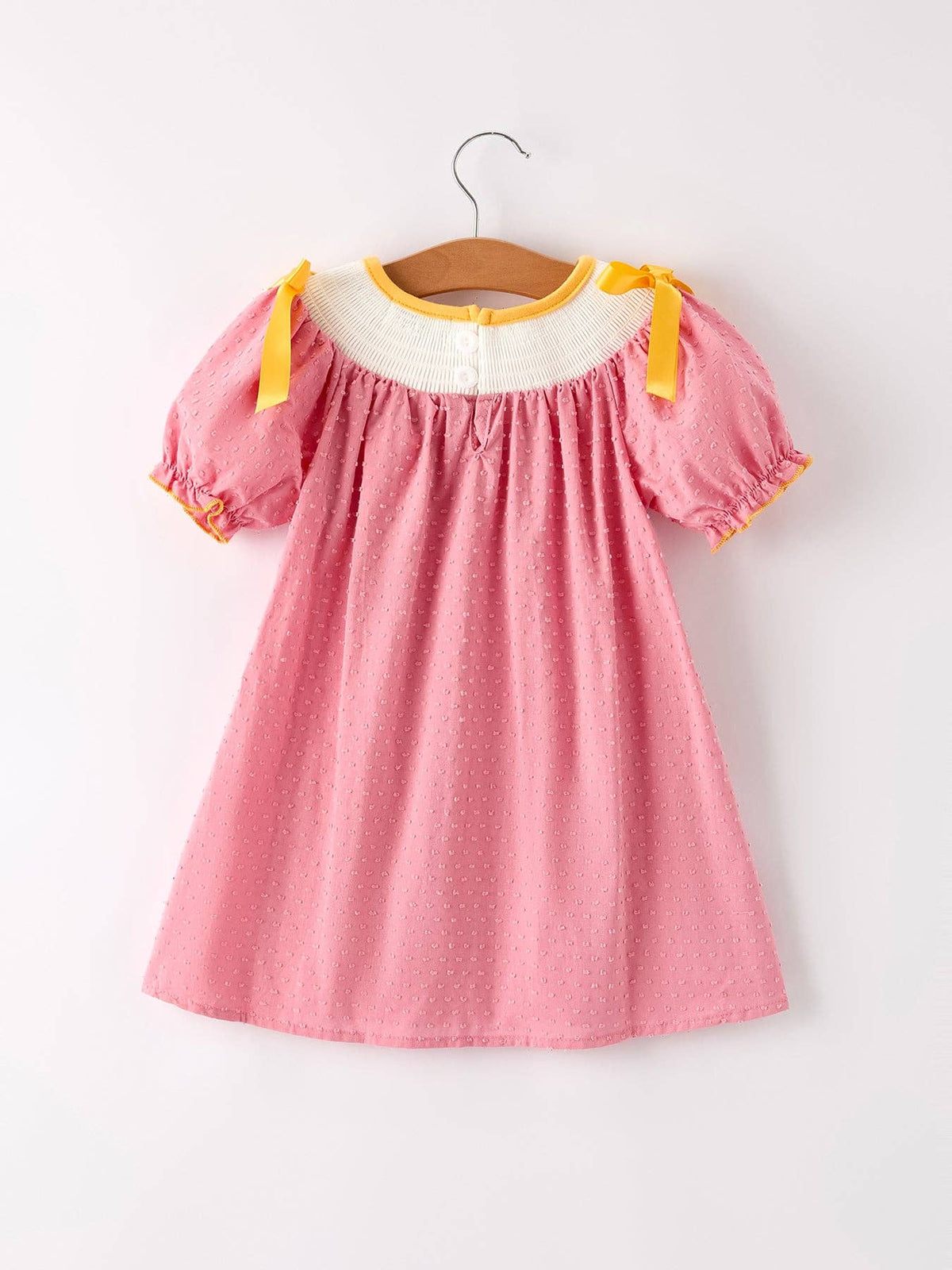 Girl Turkey Leaf Embroidery Smocking Bow Dress