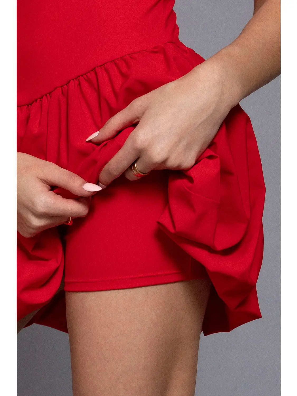 Straight Neck Cami Bubble Hem Mini
Skort Dress