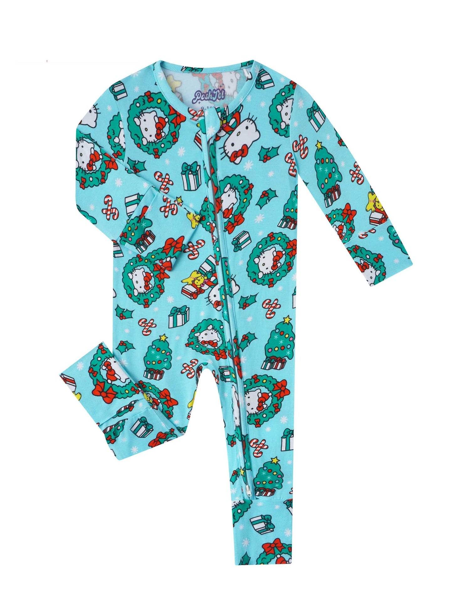 Posh TOT Sanrio Hello Kitty Mistletoe Mint Bamboo Baby Convertible Zippy Romper