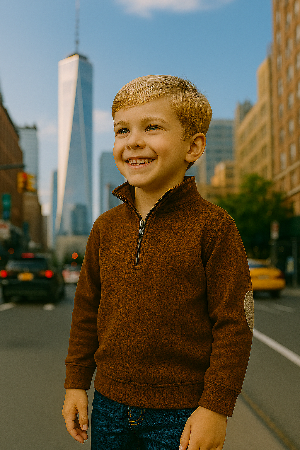 Boys Brown Elbow Patch Half-Zip Sweatshirt