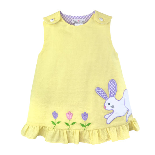 Girl Sun Dress with Bunny and Flower Appliques