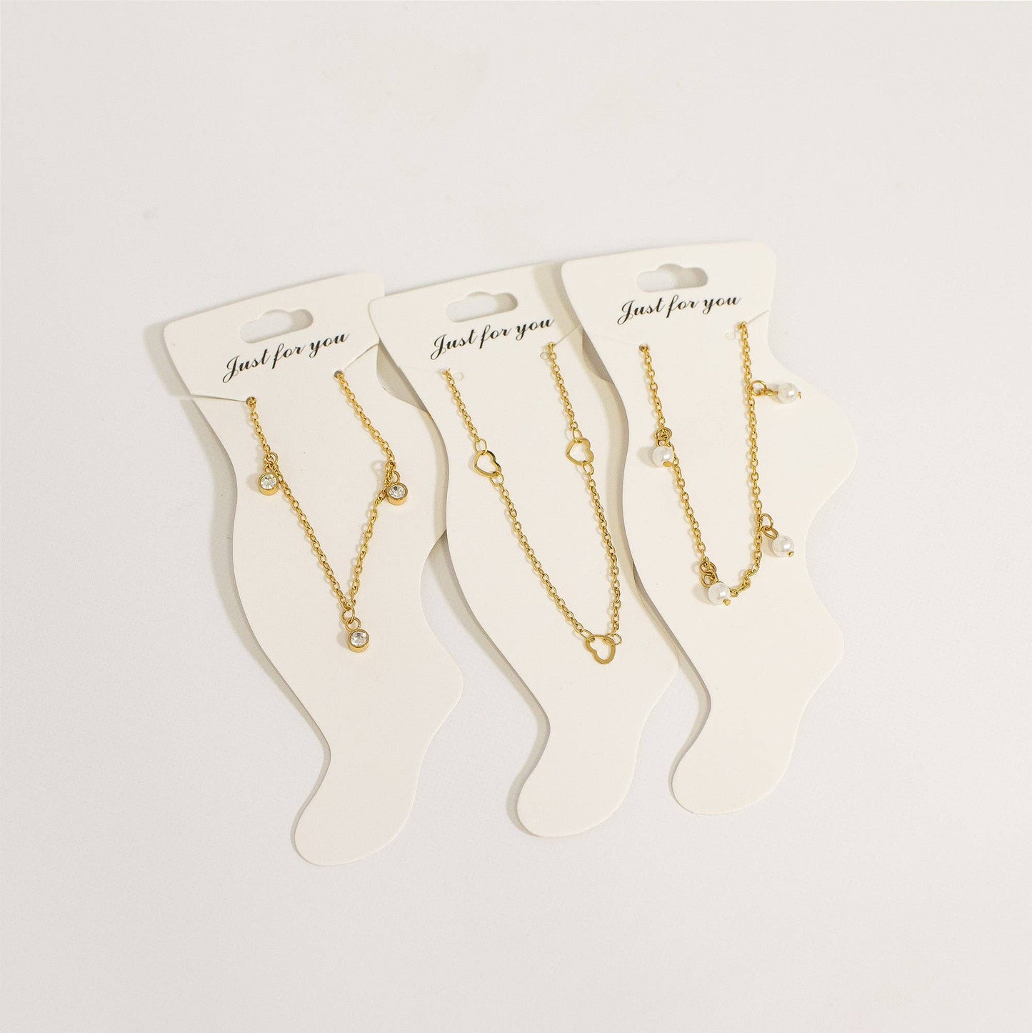 18K Gold PVD Stainless Steel Clear Stone Charm Anklet