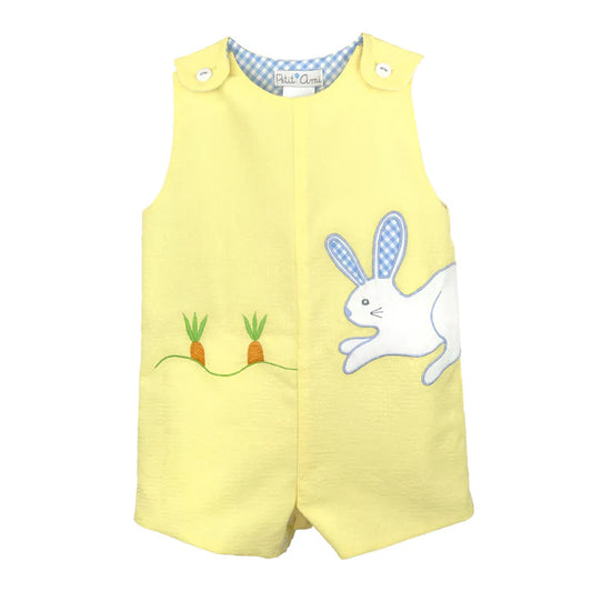 Boy Sunsuit with Bunny and Carrot Appliques shortall