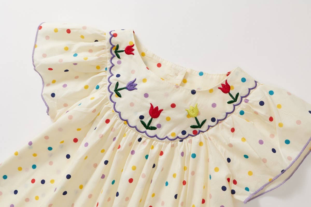 Floral Polka dots Print Toddler Dress