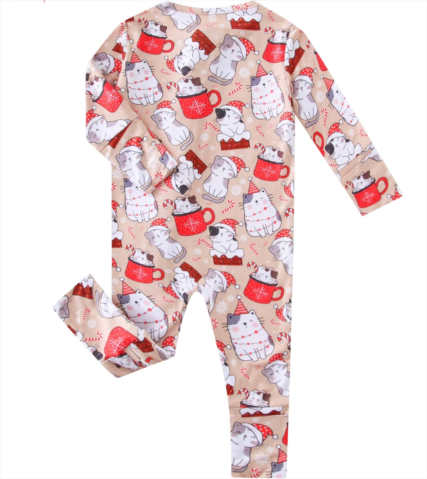 PoshTOT Holiday Kittes Bamboo Baby Convertible Zippy Romper