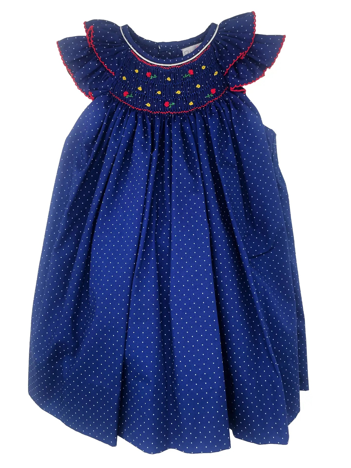 Girl Smocked Navy Dot Dress