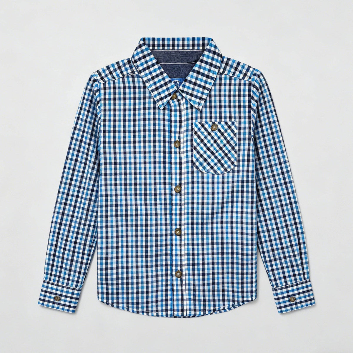 Boys Blue & White Gingham Long Sleeve Button-Down Shirt