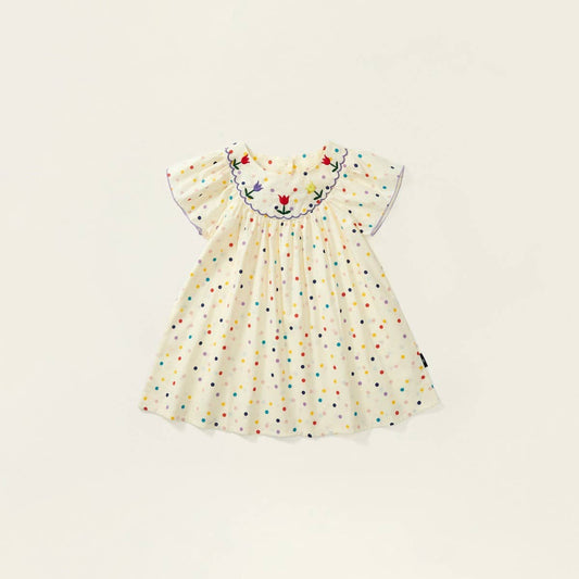 Floral Polka dots Print Toddler Dress