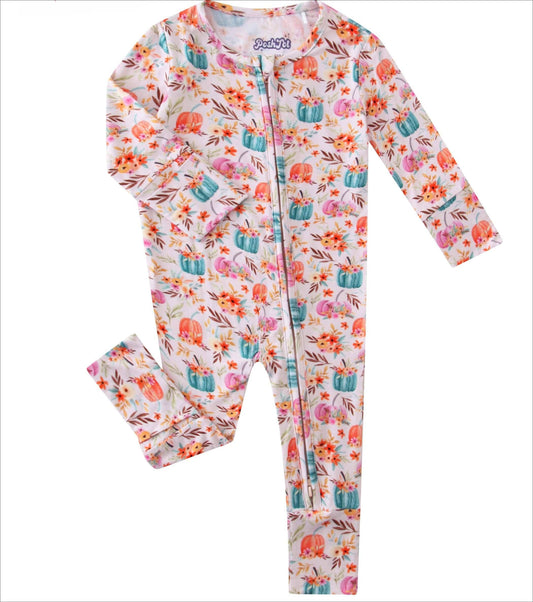 PoshTOT Pumpkin Bamboo Baby Convertible Zippy Romper
