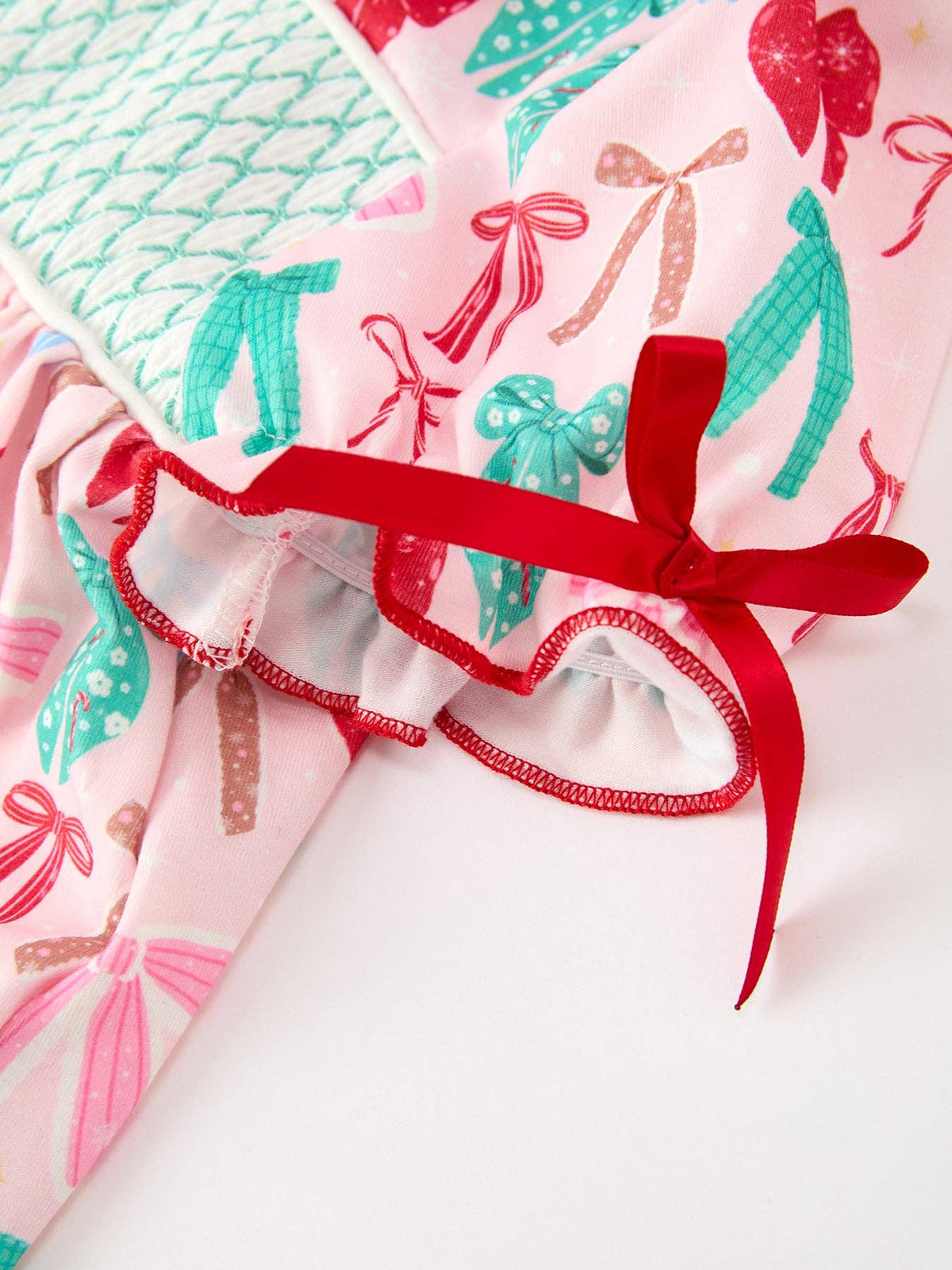Girl Christmas Red Green Bow Dress