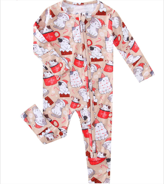 PoshTOT Holiday Kittes Bamboo Baby Convertible Zippy Romper