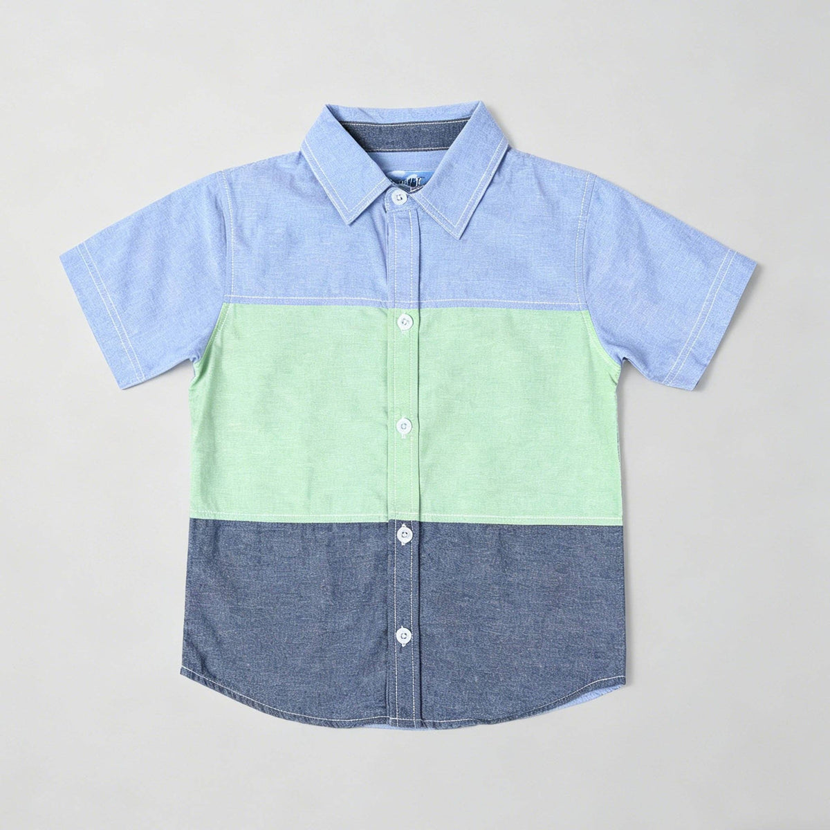 Boys Chambray Color-Block Button-Down Shirt