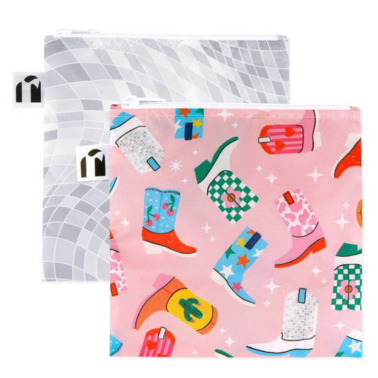 Reusable Snack Bag, Large 2 Pack: Disco Boots