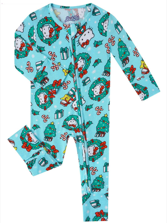Posh TOT Sanrio Hello Kitty Mistletoe Mint Bamboo Baby Convertible Zippy Romper