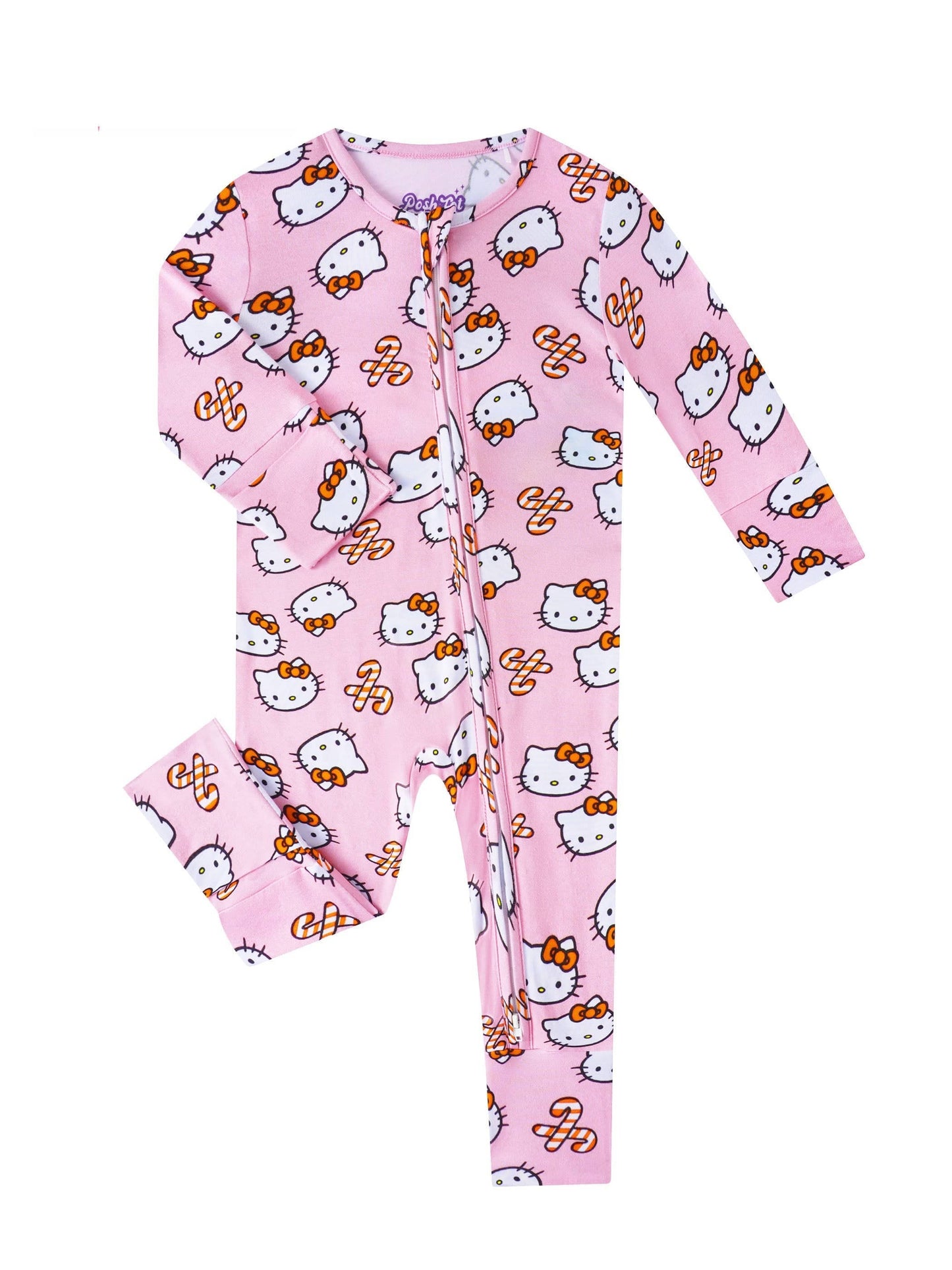 Posh TOT Sanrio Hello Kitty Peppermint Swirl Bamboo Baby Convertible Zippy Romper