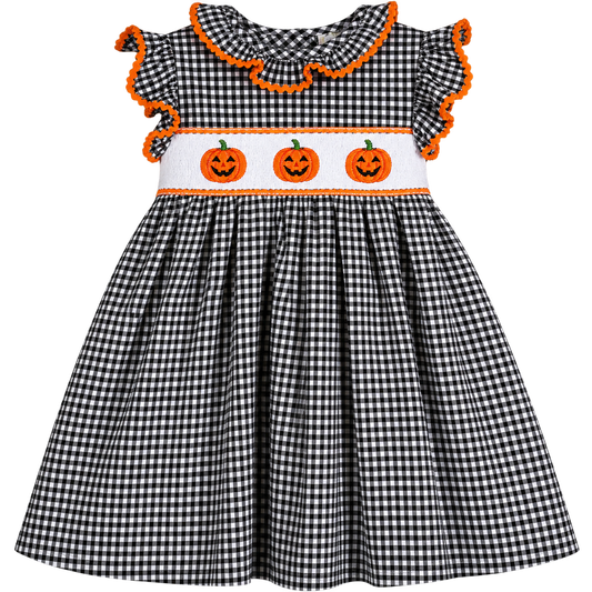 GIRL BLACK GINGHAM PUMPKIN DRESS