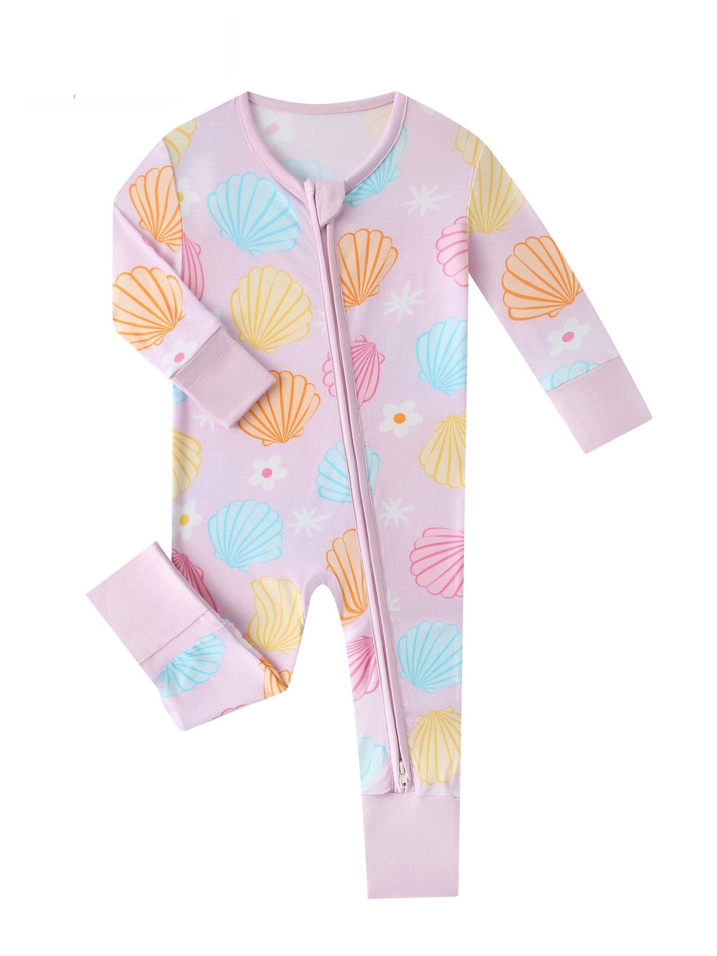 Pastel Seashell Bamboo Baby Convertible Zippy Romper