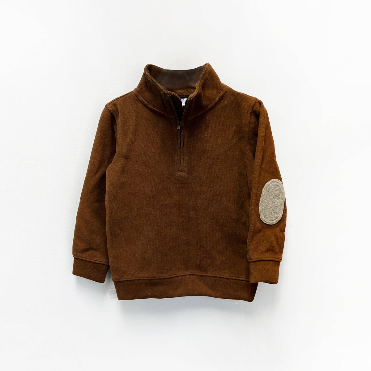 Boys Brown Elbow Patch Half-Zip Sweatshirt