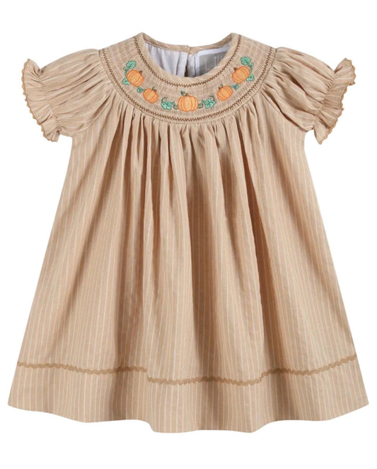 GIRLS PUMPKIN EMBROIDERY STRIPE DRESS
