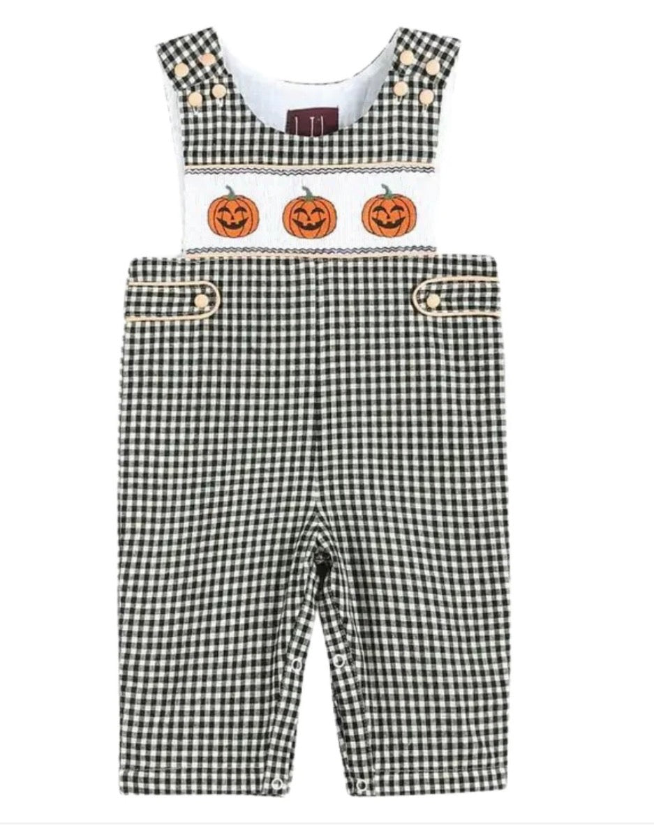 BOY BLACK GINGHAM PUMPKIN OVERALL