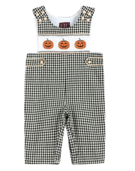 BOY BLACK GINGHAM PUMPKIN OVERALL