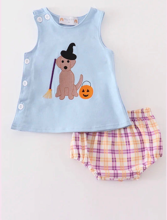 BOY BLOOMER SET HALLOWEEN WITCH DOG EMBROIDERY