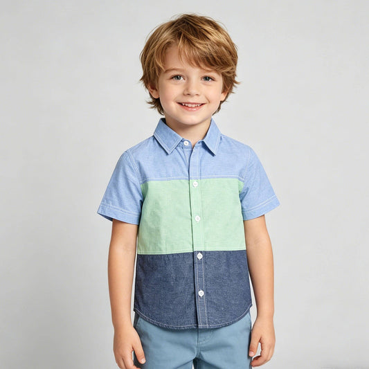 Boys Chambray Color-Block Button-Down Shirt