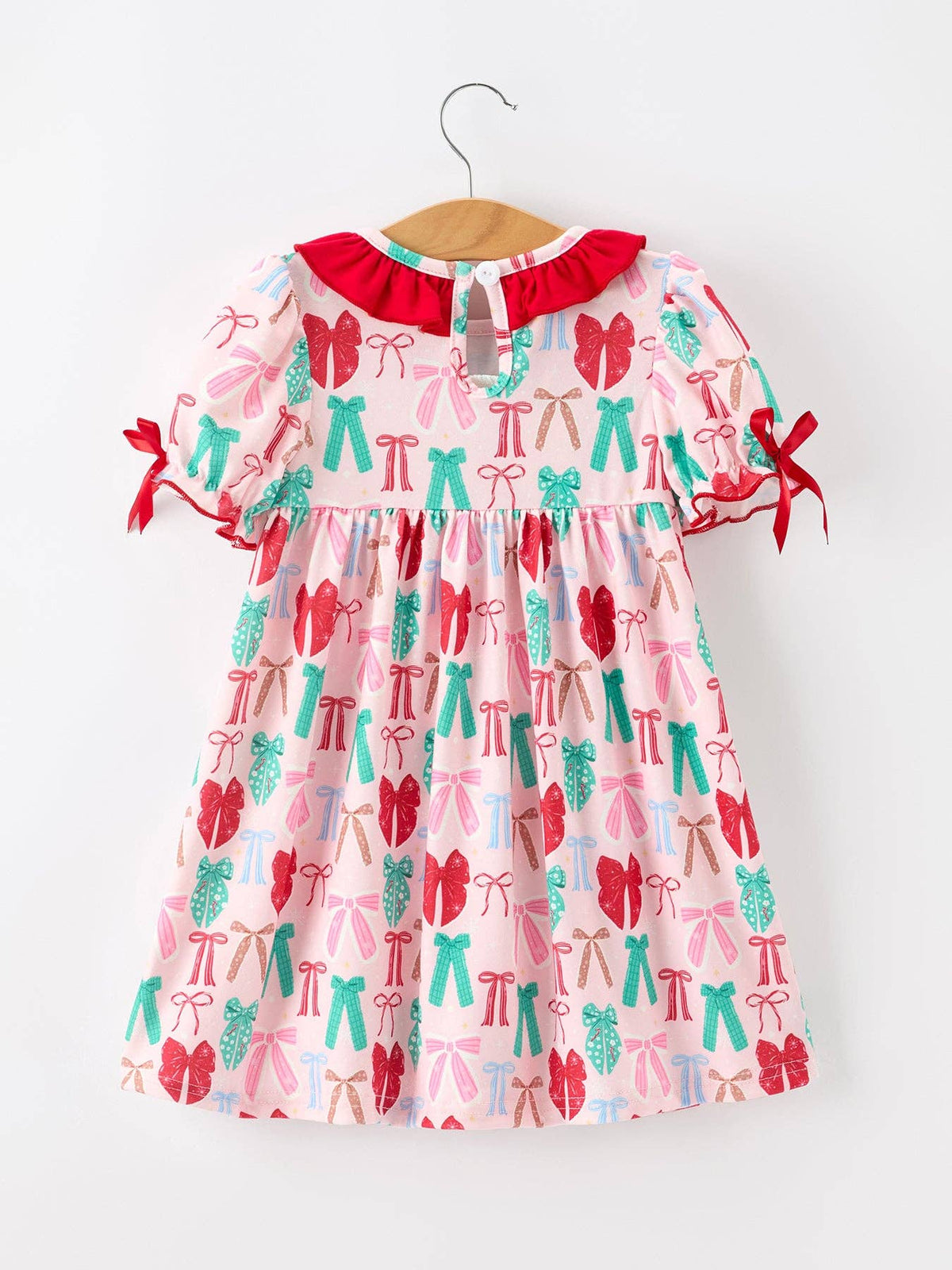 Girl Christmas Red Green Bow Dress
