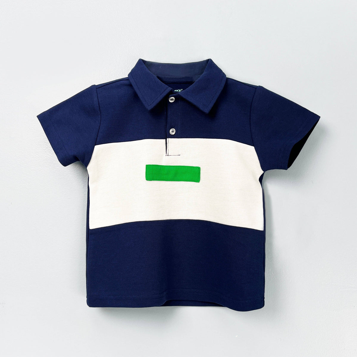 Boys Navy & Green Color Block Pique Polo Shirt
