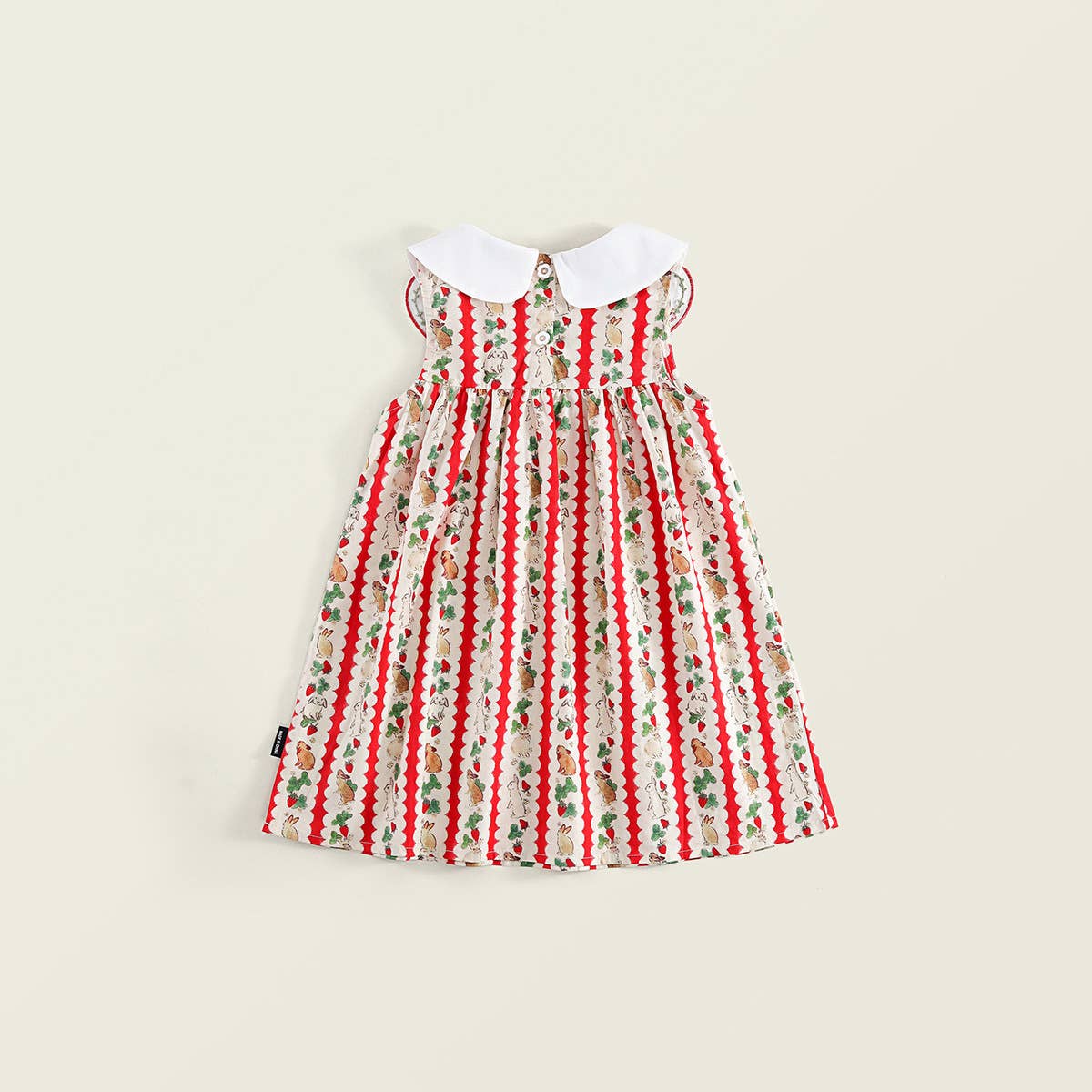 Girls Summer Rabbit Strawberry Striped Big Collar Dress