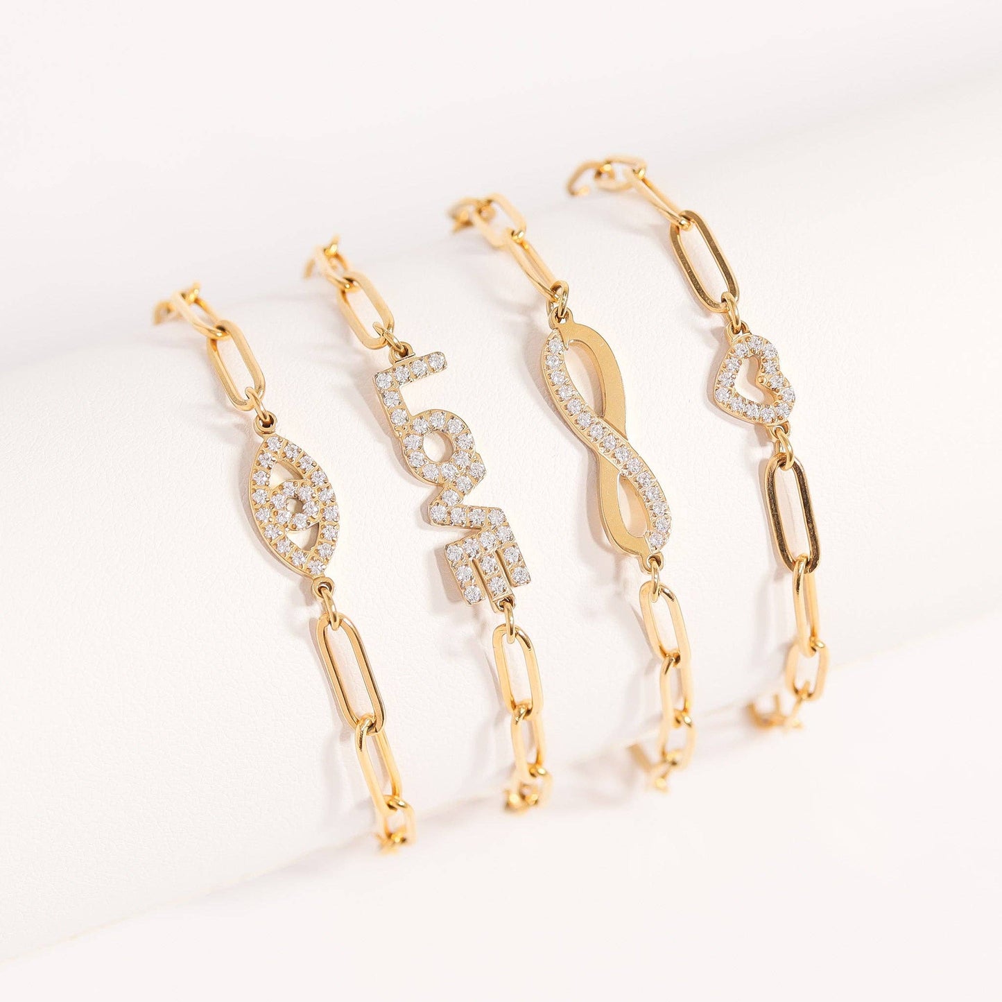 18K Gold PVD Stainless Steel "Heart" Paperclip Bracelet