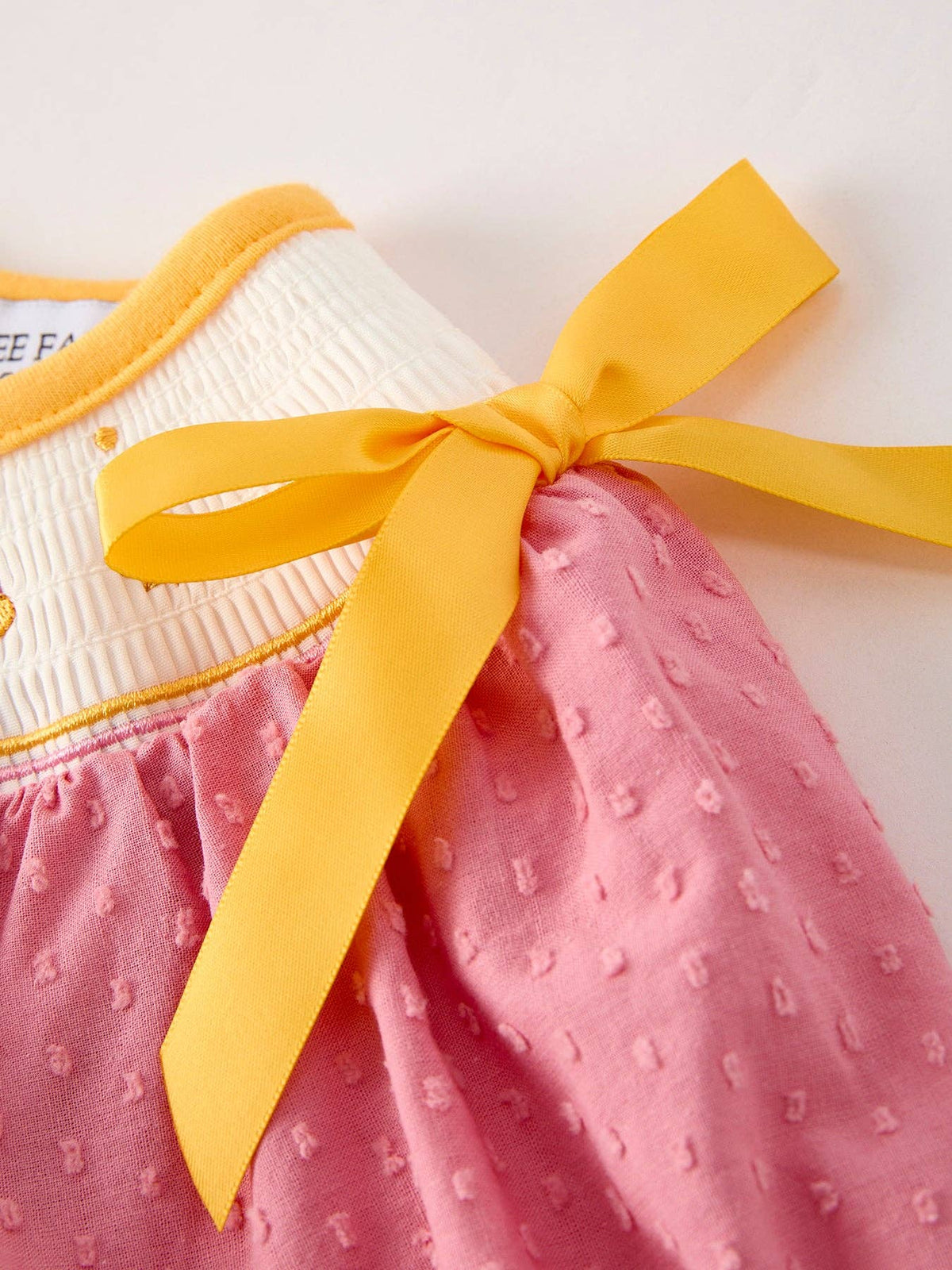 Girl Turkey Leaf Embroidery Smocking Bow Dress