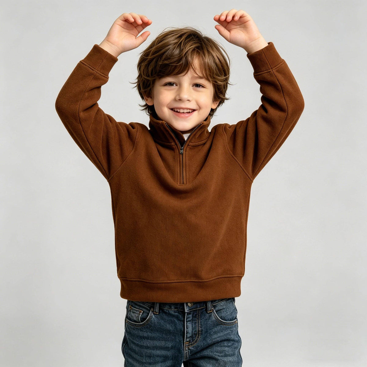 Boys Brown Elbow Patch Half-Zip Sweatshirt