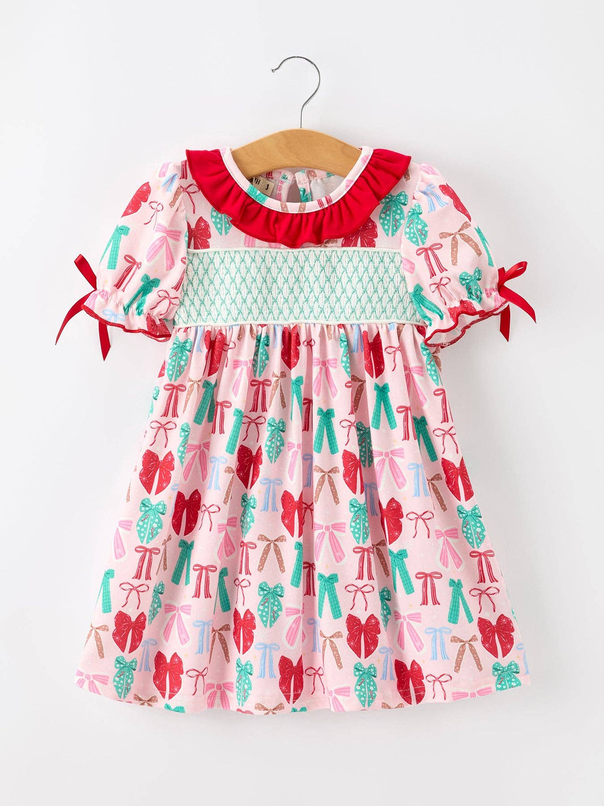 Girl Christmas Red Green Bow Dress