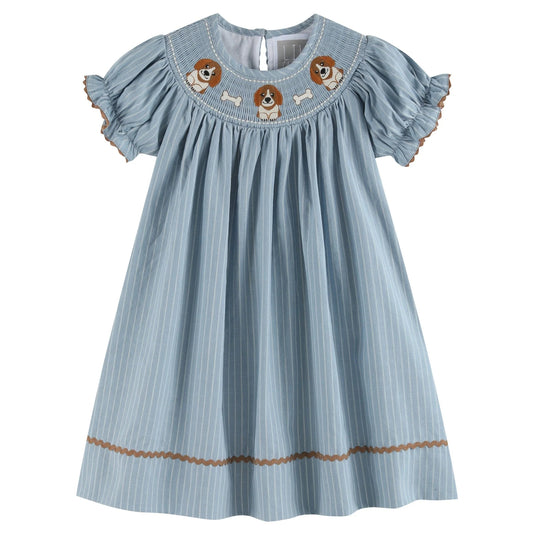 Girl Puppy Smocked Bishop Dress