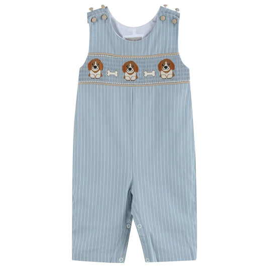 Blue Puppy Smocked Overalls